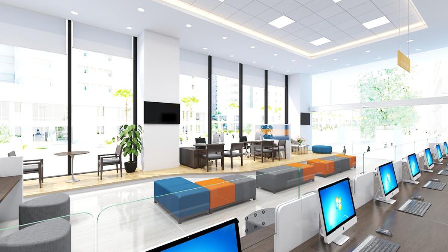 25+ Mẫu thiết kế nội thất đẹp, hiện đại 65 Thiết kế quầy giao dịch với các gam màu thương hiệu