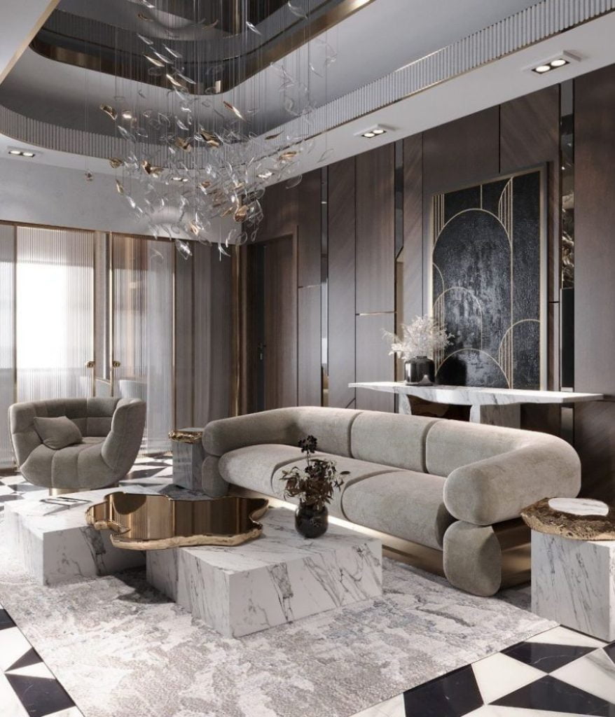 Đá marble kết hợp chất liệu kim loại mạ vàng sang trọng