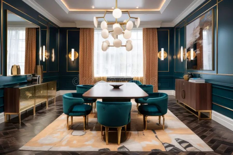 Các phong cách thiết kế nội thất được ưa chuộng nhất hiện nay 24 Vải và sàn trong phong cách Art Deco thường mang những thiết kế hình học đặc trưng và tinh tế
