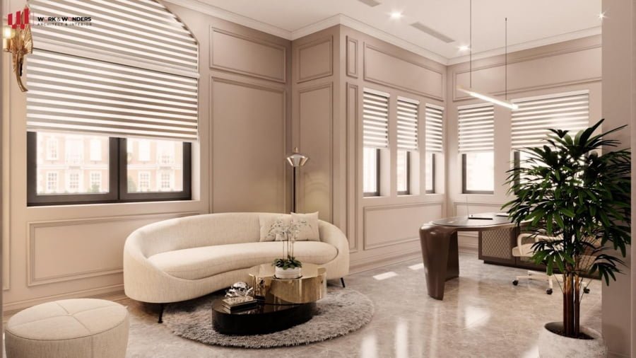 Thiết kế khu vực chờ với ghế sofa êm ái