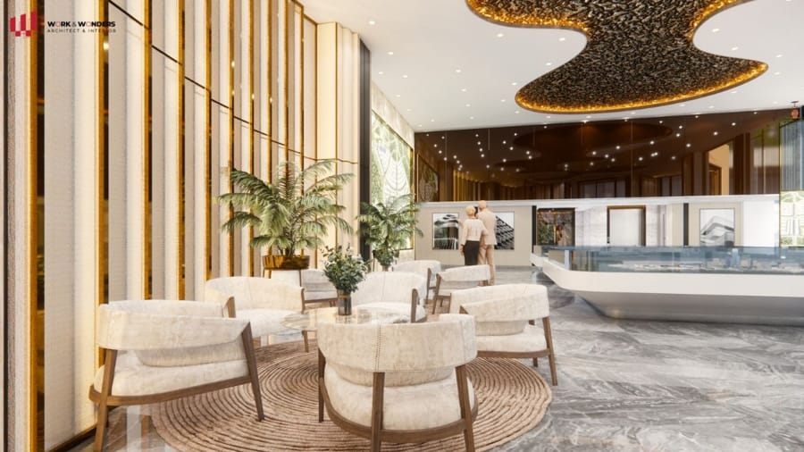 Các mẫu thiết kế nội thất văn phòng đẹp tiêu biểu năm 2024 15 Khu vực chờ với ghế ngồi êm ái