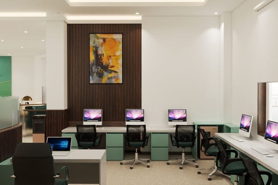 Thiết kế thi công nội thất ngân hàng 6 Chú trọng trong sắp xếp, lựa chọn đồ nội thất