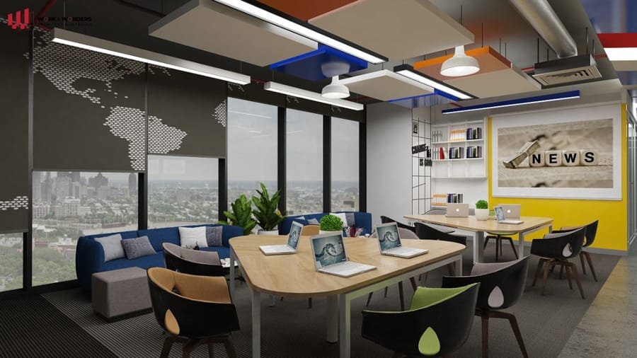 Báo giá thiết kế nội thất văn phòng 40 Thiết kế phòng thư viện với đa dạng bàn ghế phục vụ nhiều mục đích sử dụng