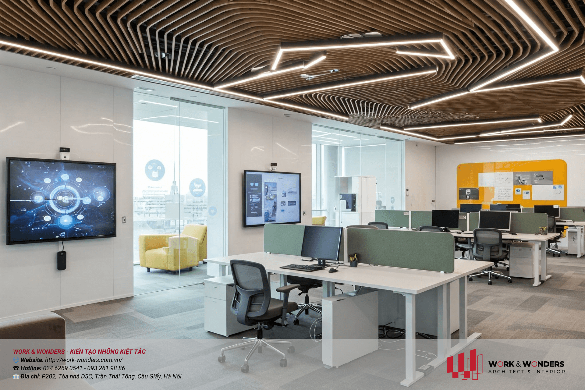 Mẫu nội thất văn phòng chuyên nghiệp 2025: Xu hướng "Signature Design" cho doanh nghiệp muốn bứt phá 19 Thiết kế văn phòng DNA Thương hiệu