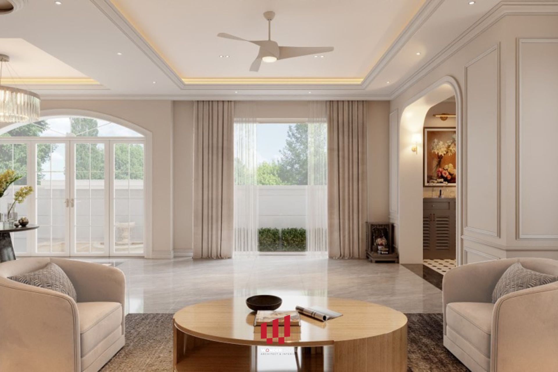 Thiết kế phòng khách trong biệt thự Vinhome Riverside: mở rộng tầm nhìn, lấy sáng tự nhiên