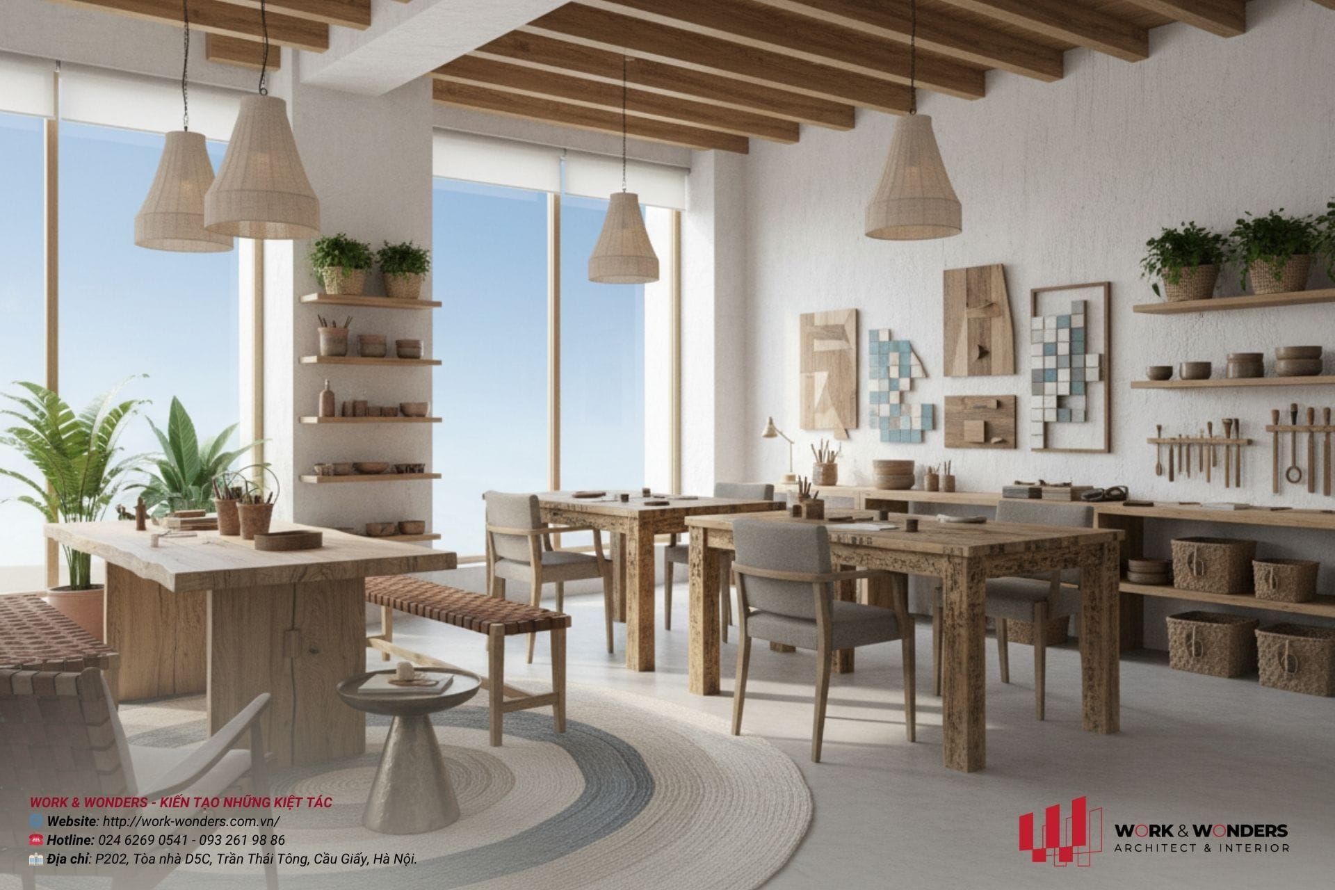 3 Phong cách nội thất lên xu hướng 2026 theo gam màu Pantone "Vũ điệu của Mây"|Cloud Dancer 9 Phong cách nội thất Modern Craft trong 1 ý tưởng thiết kế không gian workshop